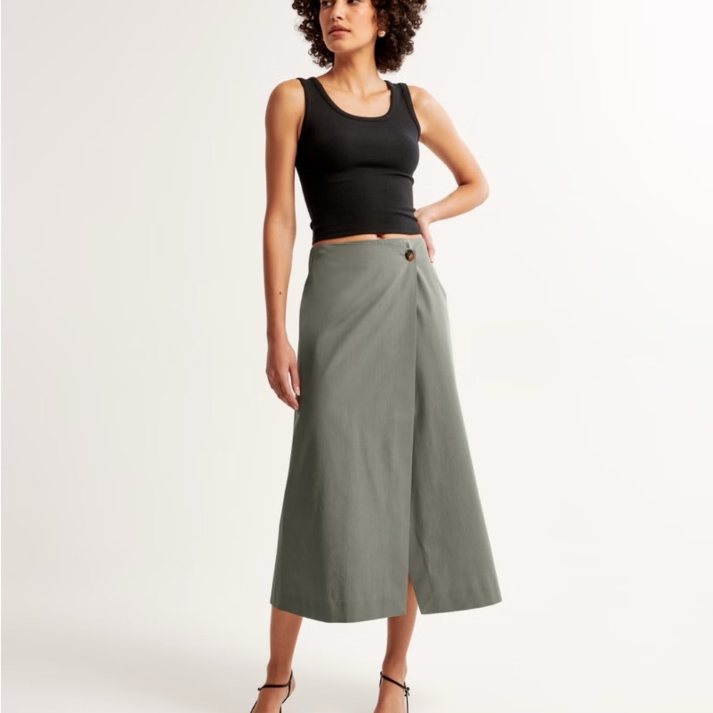 NEW Women's Poplin Wrap Midi Skirt | Abercrombie